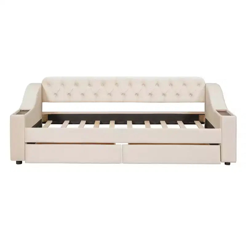 Divano letto imbottito a una piazza Whisen Morden Design con braccioli contenitore e porta USB