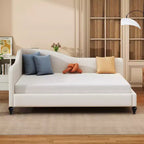 Divano letto Whisen in lino con gambe in legno massello dal design elegante a forma di L