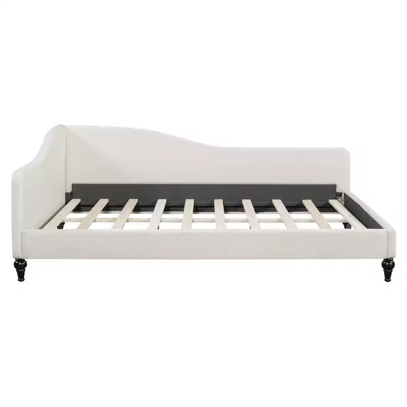 Divano letto Whisen in lino con gambe in legno massello dal design elegante a forma di L