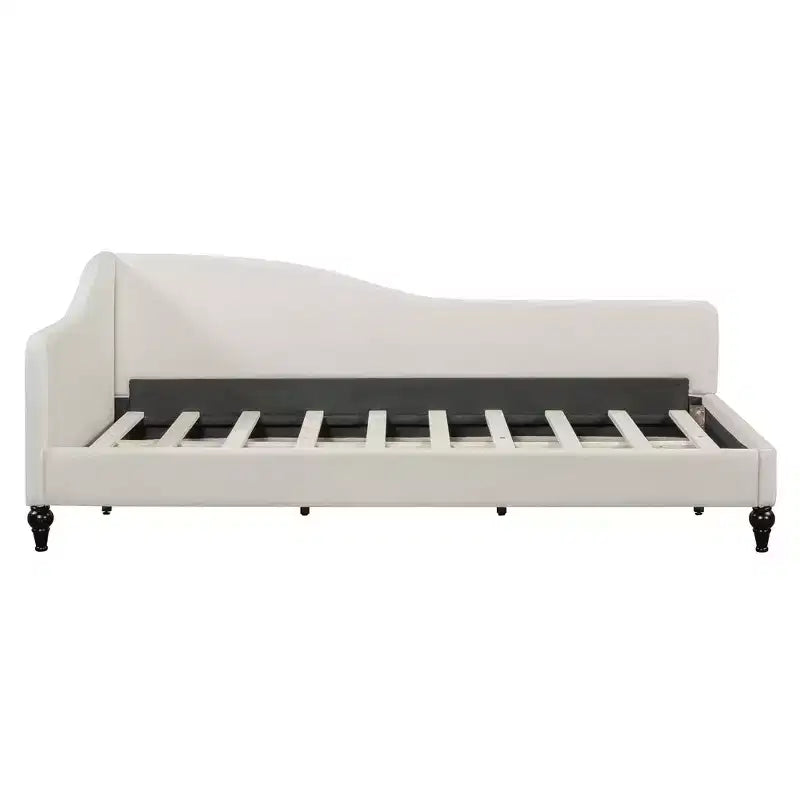 Divano letto Whisen in lino con gambe in legno massello dal design elegante a forma di L