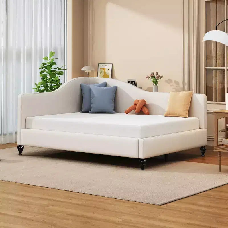 Divano letto Whisen in lino con gambe in legno massello dal design elegante a forma di L