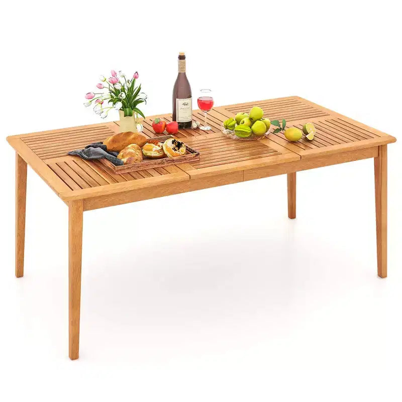 Costway 6-Person Outdoor Acacia Wood Dining Table with 1.96 Umbrella Hole Rectangular