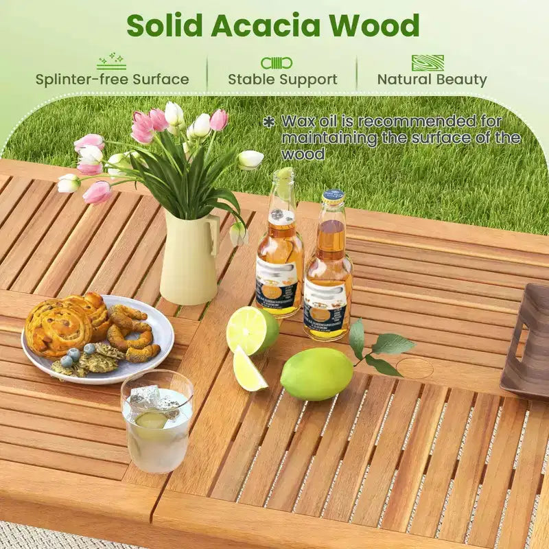 Tavolo da Pranzo da Esterno in Legno di Acacia per 6 Persone con Foro per Ombrellone da 1.96" Rettangolare Costway