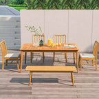 Tavolo da Pranzo da Esterno in Legno di Acacia per 6 Persone con Foro per Ombrellone da 1.96" Rettangolare Costway