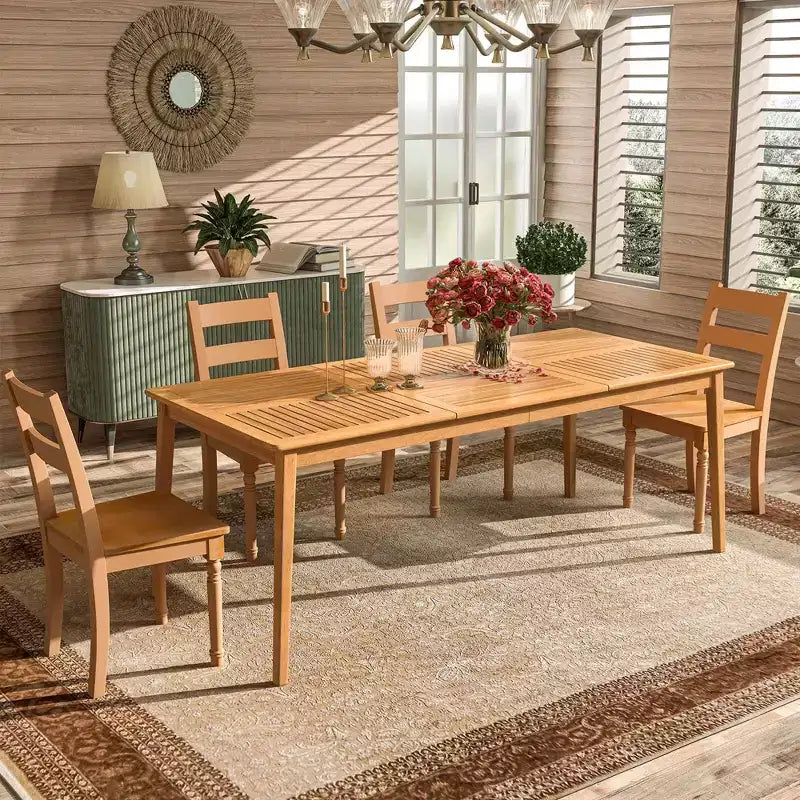 Tavolo da Pranzo da Esterno in Legno di Acacia per 6 Persone con Foro per Ombrellone da 1.96" Rettangolare Costway