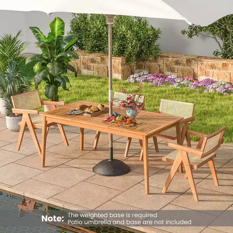 Tavolo da Pranzo da Esterno in Legno di Acacia per 6 Persone con Foro per Ombrellone da 1.96" Rettangolare Costway