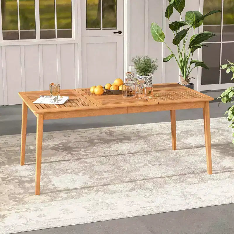 Tavolo da Pranzo da Esterno in Legno di Acacia per 6 Persone con Foro per Ombrellone da 1.96" Rettangolare Costway