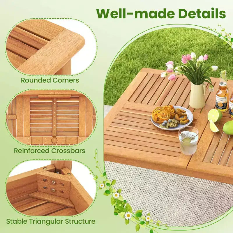 Tavolo da Pranzo da Esterno in Legno di Acacia per 6 Persone con Foro per Ombrellone da 1.96" Rettangolare Costway