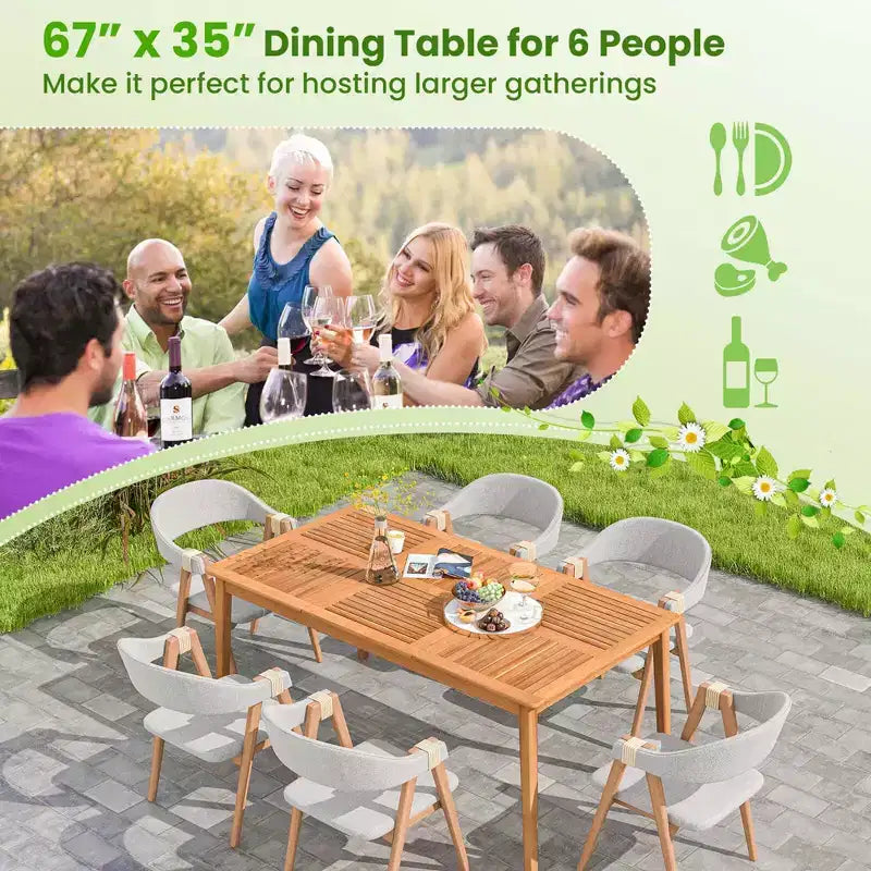 Tavolo da Pranzo da Esterno in Legno di Acacia per 6 Persone con Foro per Ombrellone da 1.96" Rettangolare Costway
