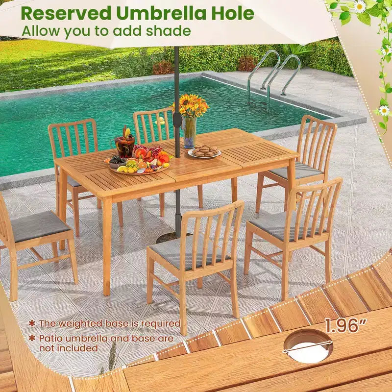 Tavolo da Pranzo da Esterno in Legno di Acacia per 6 Persone con Foro per Ombrellone da 1.96" Rettangolare Costway