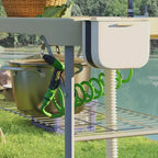 Outsunny Tavolo Pieghevole per Pulizia Pesce con Lavelli, Tavolo per Filettare da Esterno con Rubinetto, Tubo di Scarico, Spruzzatore, Ripiano, Cassetto e Cesto Portaoggetti