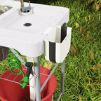Outsunny Tavolo Pieghevole per Pulizia Pesce con Lavelli, Tavolo per Filettare da Esterno con Rubinetto, Tubo di Scarico, Spruzzatore, Ripiano, Cassetto e Cesto Portaoggetti