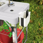Outsunny Tavolo Pieghevole per Pulizia Pesce con Lavelli, Tavolo per Filettare da Esterno con Rubinetto, Tubo di Scarico, Spruzzatore, Ripiano, Cassetto e Cesto Portaoggetti