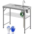 Outsunny Folding Fish Cleaning Table with Sinks, Outdoor Fillet Table with Faucet, Drainage Hose, Sprayer, Shelf, Drawer and Storage Basket