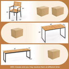Costway Set da Pranzo da Esterno 6 Pezzi in Legno di Acacia con Panca, 2 Fori per Ombrellone, per 6-7 Persone