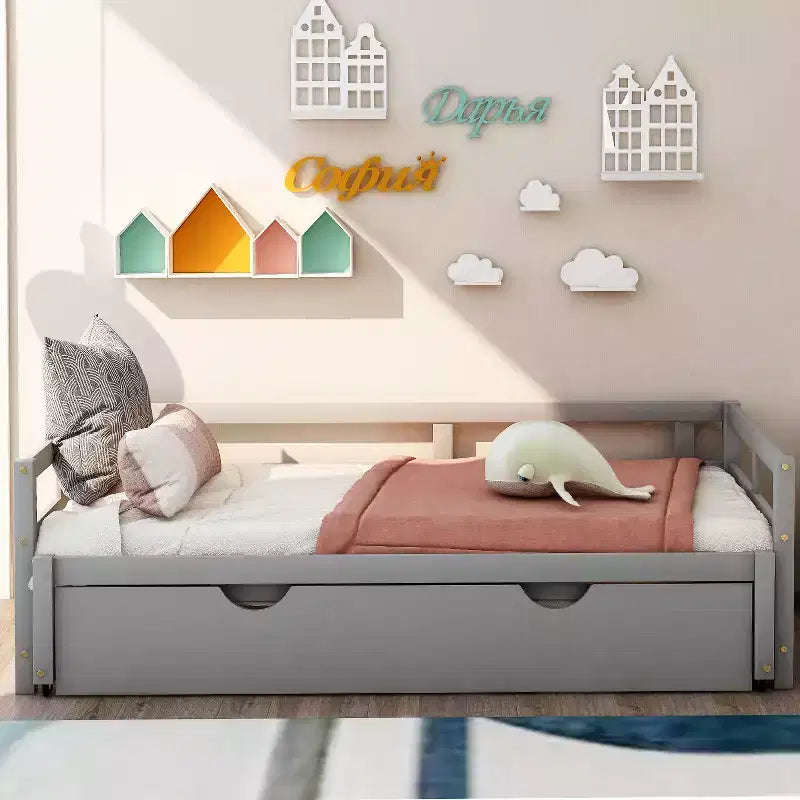 Divano letto in legno Whisen con letto estraibile, telaio estensibile da singolo a king-size