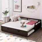 Whisen Wooden Daybed with Trundle, Extendable Twin to King Daybed Frame