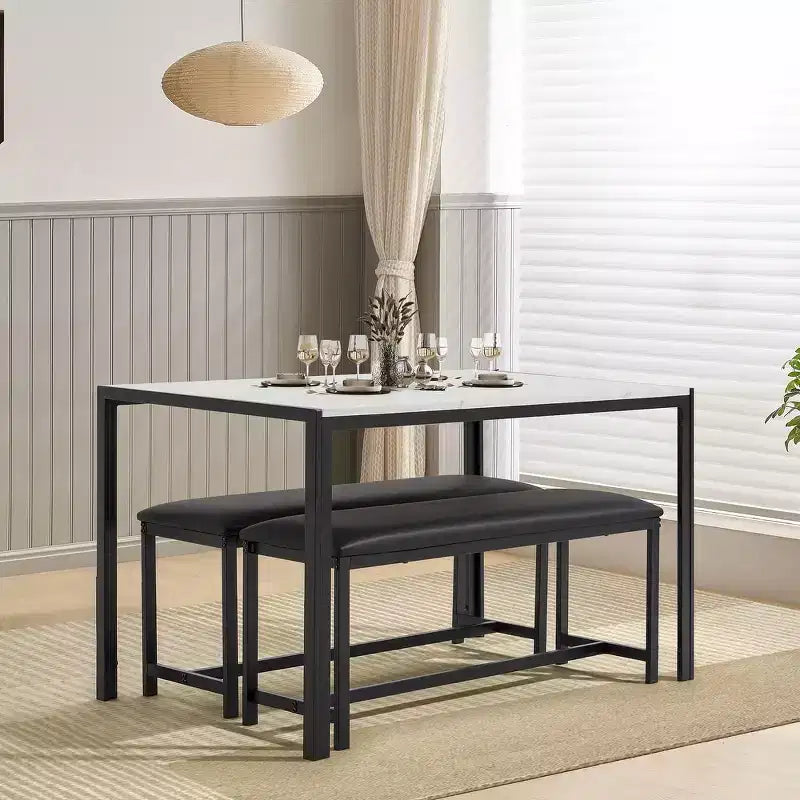 Set da tavolo da pranzo salvaspazio EROMMY, con un elegante tavolo in finto marmo o con venature del legno e sedie moderne