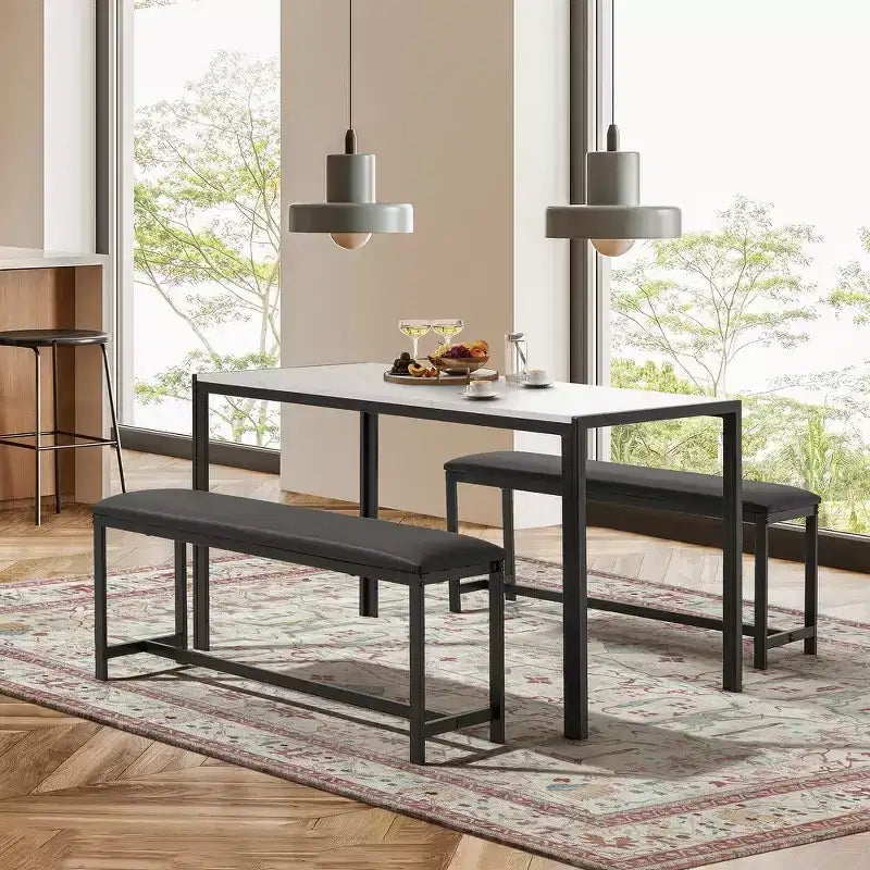 Set da tavolo da pranzo salvaspazio EROMMY, con un elegante tavolo in finto marmo o con venature del legno e sedie moderne