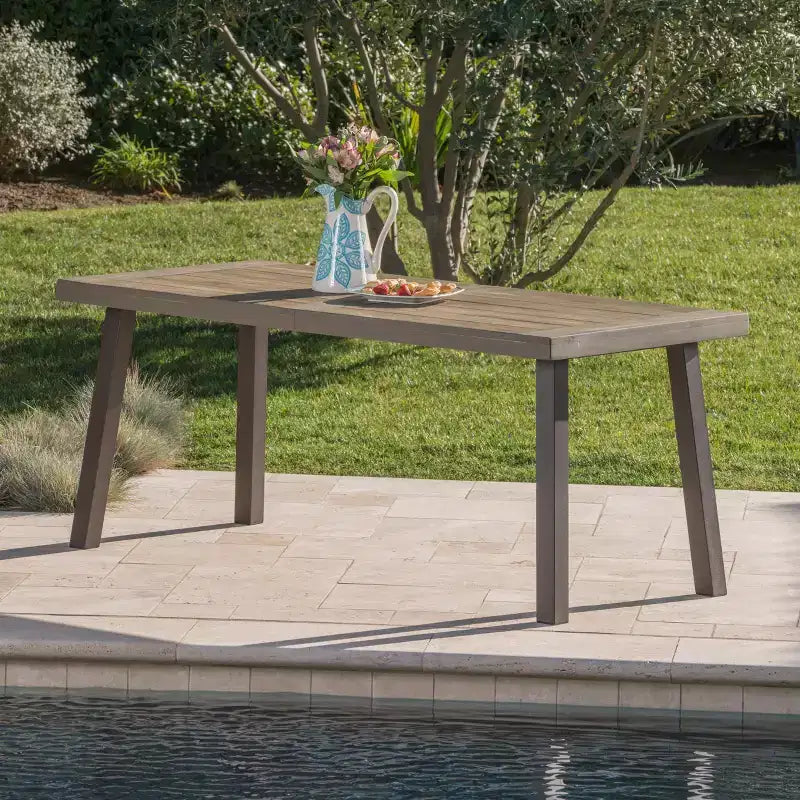 GDFStudio Spanish Bay Outdoor Rectangle Acacia Wood Dining Table with Metal Legs