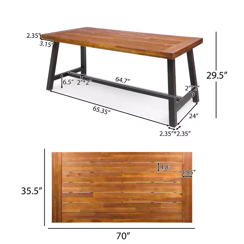 GDFStudio Bowman Tavolo da pranzo moderno industriale da esterno in legno di acacia da 71 W con gambe in metallo