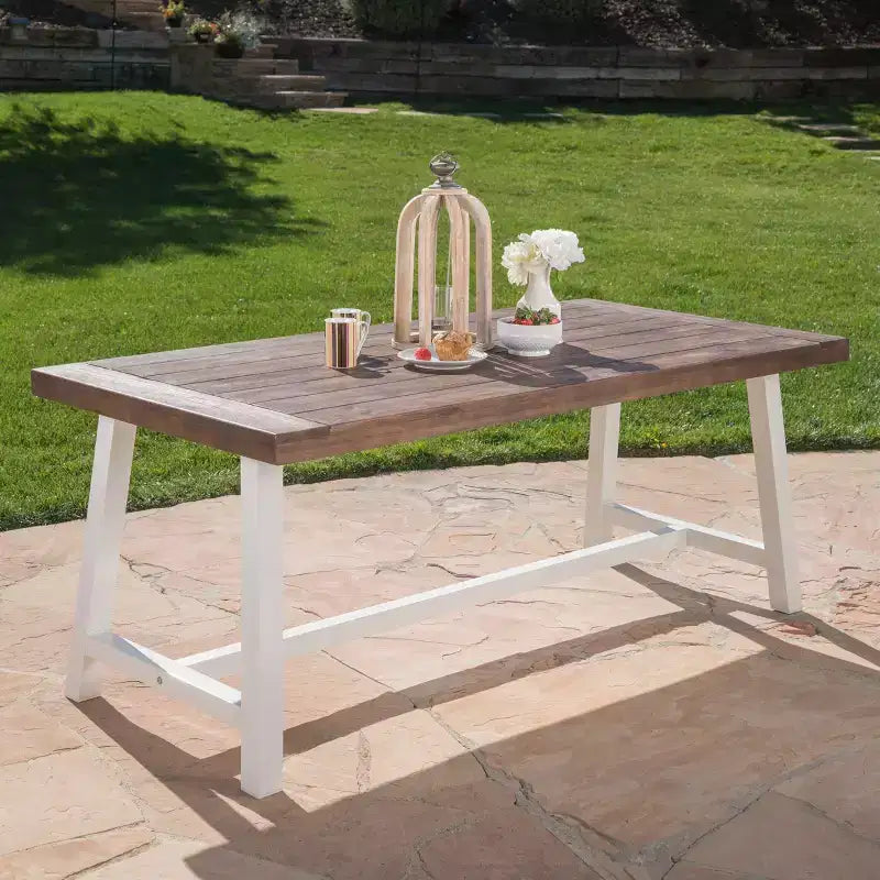 GDFStudio Bowman Tavolo da pranzo moderno industriale da esterno in legno di acacia da 71 W con gambe in metallo