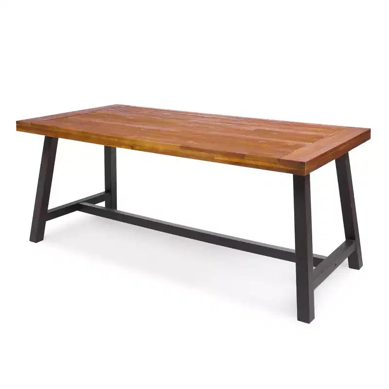 GDFStudio Bowman Outdoor Modern Industrial Acacia Wood 71 W Dining Table with Metal Legs