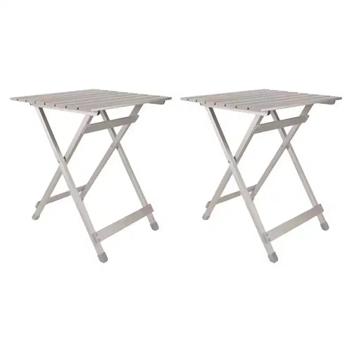 Camco 2 Pack Large Durable Aluminum Fold Away Design Multi Use Outdoor Side Table for RVs, Campsites, Picnics, and Patios, Silver