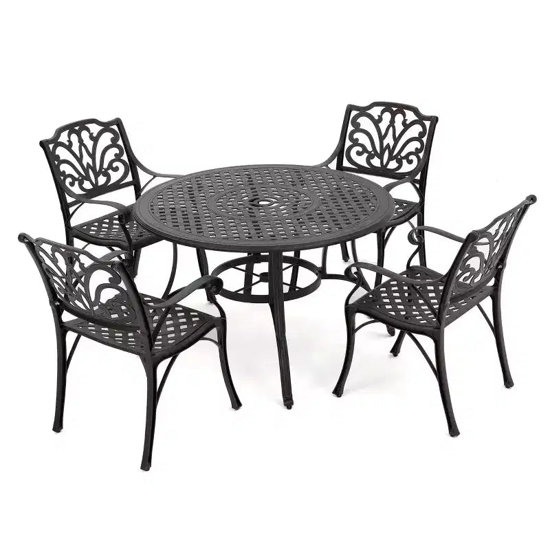 Christopher Knight Home Alfresco Outdoor Aluminum 5 Piece Dining Set with Lattice Design and Umbrella Hole, Bronze