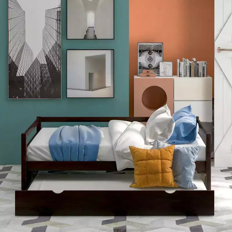 Whisen Divano Letto Moderno una Piazza e Mezza in Legno con Letto Estraibile, Struttura Robusta