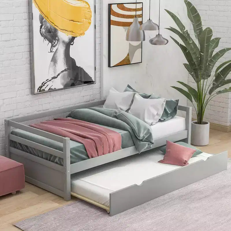 Whisen Divano Letto Moderno una Piazza e Mezza in Legno con Letto Estraibile, Struttura Robusta