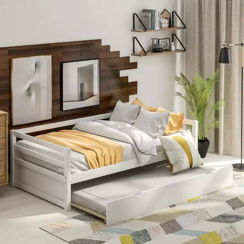 Whisen Divano Letto Moderno una Piazza e Mezza in Legno con Letto Estraibile, Struttura Robusta