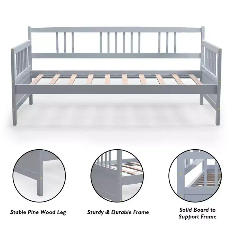 Costway Divano Letto una Piazza e Mezza in Legno con Doghe Piattaforma Robusta con Sponde Bianco/Ciliegio