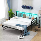 Daybed Costway Matrimoniale con Rete Estraibile a Scomparsa Stazione di Ricarica e Luci a LED per Soggiorno Nero/Bianco