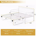 Daybed Costway Matrimoniale con Rete Estraibile a Scomparsa Stazione di Ricarica e Luci a LED per Soggiorno Nero/Bianco