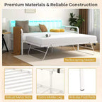Daybed Costway Matrimoniale con Rete Estraibile a Scomparsa Stazione di Ricarica e Luci a LED per Soggiorno Nero/Bianco