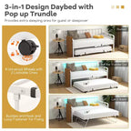 Daybed Costway Matrimoniale con Rete Estraibile a Scomparsa Stazione di Ricarica e Luci a LED per Soggiorno Nero/Bianco