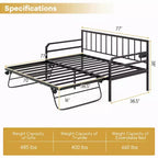 Daybed Costway Matrimoniale con Rete Estraibile a Scomparsa Stazione di Ricarica e Luci a LED per Soggiorno Nero/Bianco