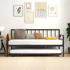 Daybed Costway Matrimoniale con Rete Estraibile a Scomparsa Stazione di Ricarica e Luci a LED per Soggiorno Nero/Bianco