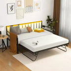 Daybed Costway Matrimoniale con Rete Estraibile a Scomparsa Stazione di Ricarica e Luci a LED per Soggiorno Nero/Bianco