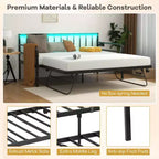 Daybed Costway Matrimoniale con Rete Estraibile a Scomparsa Stazione di Ricarica e Luci a LED per Soggiorno Nero/Bianco