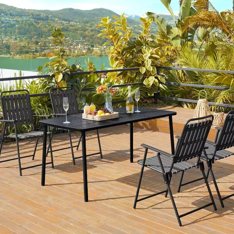 Yaheetech Tavolo da pranzo da esterno per giardino, patio, bordo piscina, prato, cortile Nero