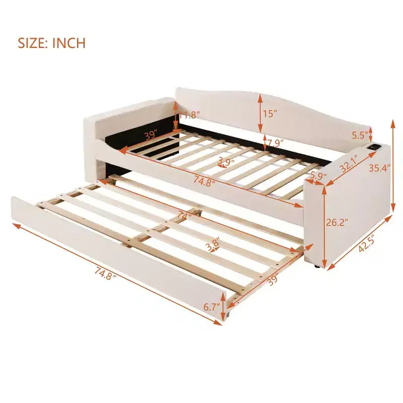 Divano letto imbottito una piazza e mezza/matrimoniale con braccioli portaoggetti, letto estraibile e sistema audio Bluetooth integrato di ultima generazione - ModernLuxe