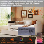 Divano letto imbottito una piazza e mezza/matrimoniale con braccioli portaoggetti, letto estraibile e sistema audio Bluetooth integrato di ultima generazione - ModernLuxe