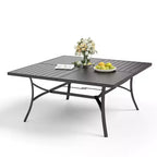 Captiva Designs 1pc Patio Spacious Slat-top Square Metal Dining Table with Umbrella Hole for 8