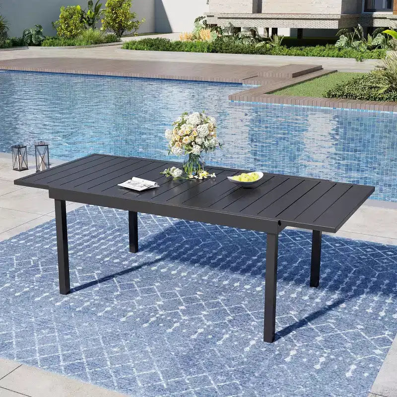 Captiva Designs 1pc Outdoor Patio Dining Spacious Rectangle Black Metal Table with Steel Frame