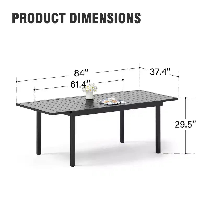 Captiva Designs Tavolo da pranzo da esterno 1 pz spazioso rettangolare in metallo nero con telaio in acciaio