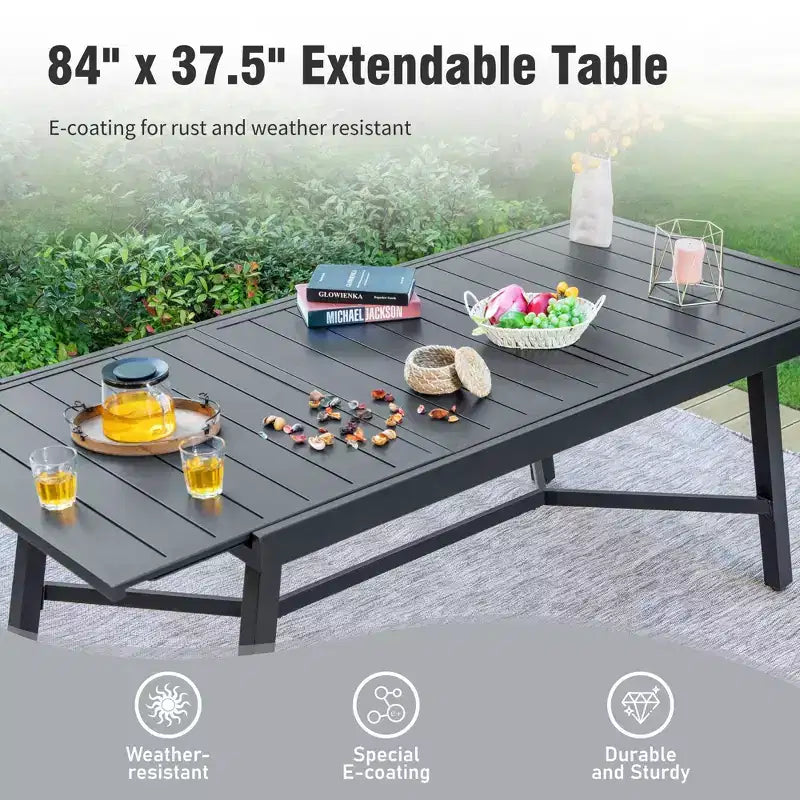 Captiva Designs Tavolo da pranzo da esterno 1 pz spazioso rettangolare in metallo nero con telaio in acciaio