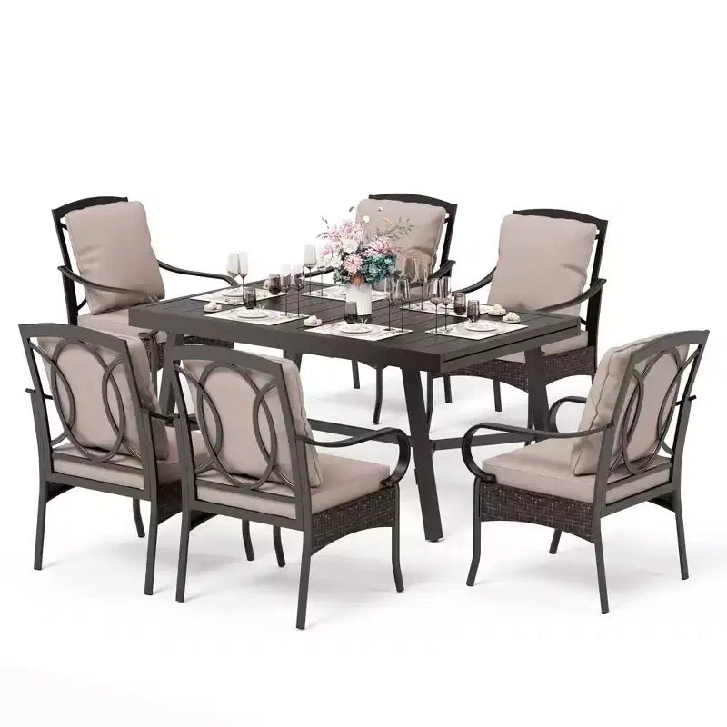 Captiva Designs Tavolo da pranzo da esterno 1 pz spazioso rettangolare in metallo nero con telaio in acciaio