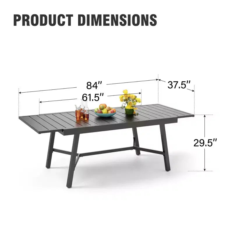 Captiva Designs Tavolo da pranzo da esterno 1 pz spazioso rettangolare in metallo nero con telaio in acciaio